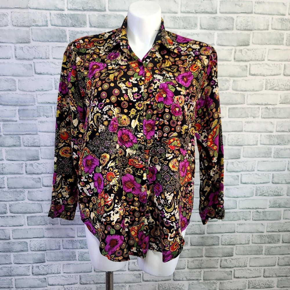Vintage 80s Talk America Sportswear Plus 18/20 Abstract Floral Beaded Blouse